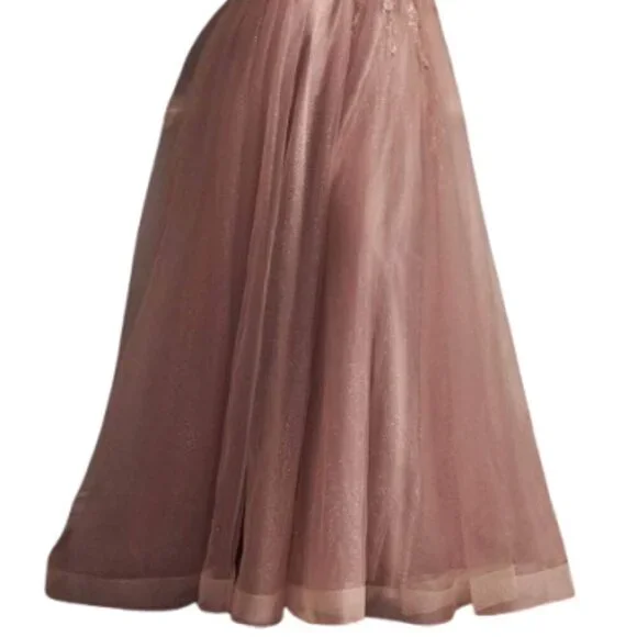 SALE NWT Ladivine CD0230 Glitter Tulle Prom Dress Mocha Gold Size 4 - Picture 2 of 6